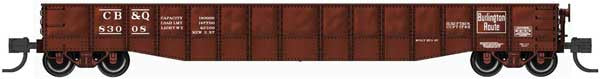 Bluford Shops N-Scale 52'6" 15-Panel Mill Gondola - Medium Dented Sides - Ready to Run -- Chicago Burlington & Quincy #83008 (Boxcar Red, white)