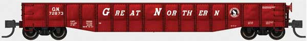 Bluford Shops N-Scale 52'6" 15-Panel Mill Gondola - Heavily Dented Sides - Ready to Run -- Great Northern #72873 (red, white, Large Roadname Lettering, Small Rocky)