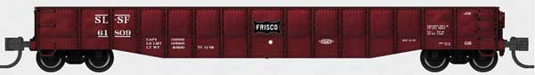 Bluford Shops N-Scale 52'6" 15-Panel Mill Gondola - Heavily Dented Sides - Ready to Run -- St. Louis-San Francisco #61635 (Boxcar Red, white, black Frisco Coonskin Log