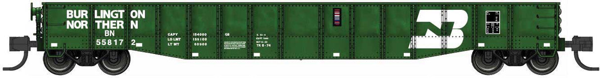 Bluford Shops N-Scale 52'6" 15-Panel Mill Gondola - Medium Dented Sides - Ready to Run -- Burlington Northern #558172 (Cascade Green, white, Large Logo)