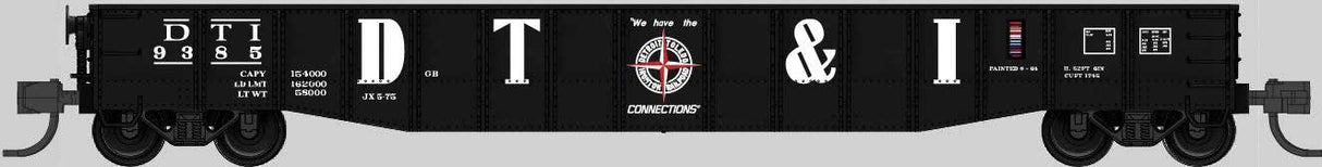 Bluford Shops N-Scale 52'6" 15-Panel Mill Gondola - Medium Dented Sides - Ready to Run -- Detroit Toledo & Ironton #9385 (black, white, Large DT&I, Compass Logo)