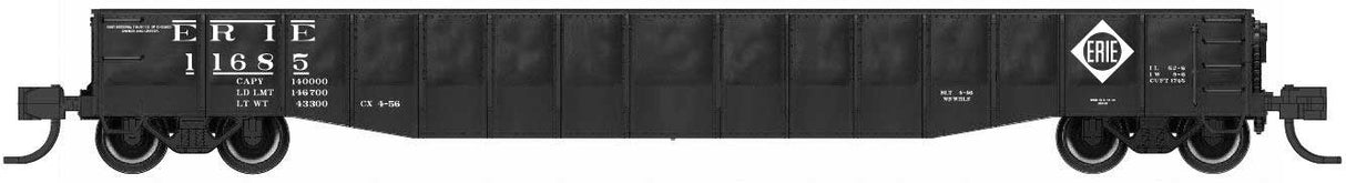 Bluford Shops N-Scale 52'6" 15-Panel Mill Gondola - Medium Dented Sides - Ready to Run -- Erie #11685 (black, white, Diamond Logo)