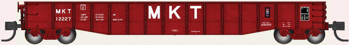 Bluford Shops N-Scale 52'6" 15-Panel Mill Gondola - Lightly Dented Sides - Ready to Run -- Missouri-Kansas-Texas #12227 (red, white, Large MKT)