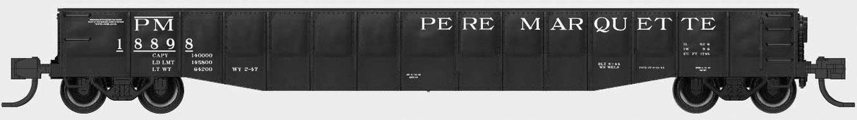 Bluford Shops N-Scale 52'6" 15-Panel Mill Gondola - Heavily Dented Sides - Ready to Run -- Pere Marquette #18898 (black, white)
