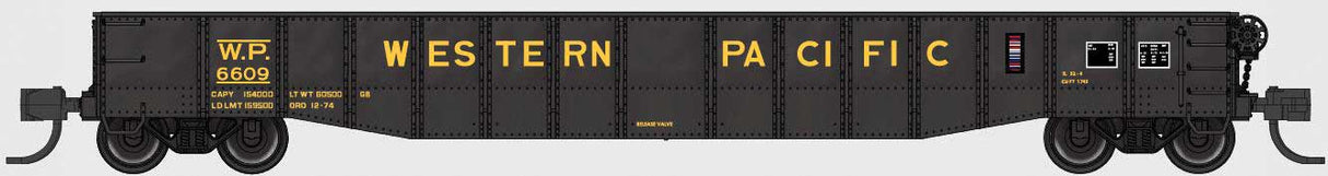 Bluford Shops N-Scale 52'6" 15-Panel Mill Gondola - Medium Dented Sides - Ready to Run -- Western Pacific #6763 (black, yellow)