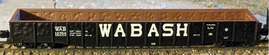 Bluford Shops N-Scale 52'6" 15-Panel Mill Gondola - Lightly Dented Sides - Ready to Run -- Wabash # 12744 (black, white)