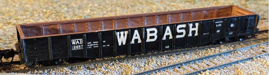 Bluford Shops N-Scale 52'6" 15-Panel Mill Gondola - Heavily Dented Sides - Ready to Run -- Wabash # 12657 (black, white)