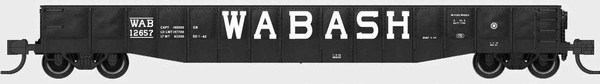 Bluford Shops N-Scale 52'6" 15-Panel Mill Gondola - Heavily Dented Sides - Ready to Run -- Wabash # 12739 (black, white)