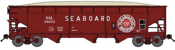70-Ton Offset-Side 3-Bay Hopper w/Load - Ready to Run -- Seaboard Air Line #38747 (Post-1974,Boxcar Red, Heart Logo )