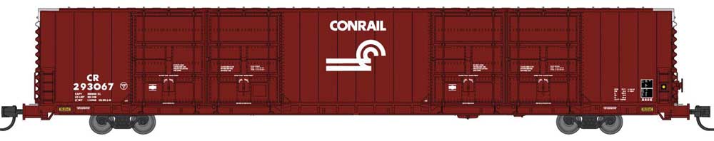 Bluford Shops N-Scale Pullman-Standard 86' Quad Door Auto Parts Boxcar - Ready to Run -- Conrail #293779 (Boxcar Red, white, Medium Logo, yellow Centerplate Dot)