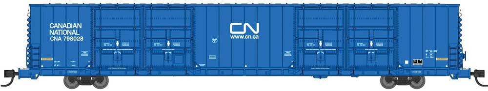 Bluford Shops N-Scale Pullman-Standard 86' Quad Door Auto Parts Boxcar - Ready to Run -- Canadian National CNA #798053 (Post-1995, blue, white, Web Site Logo)