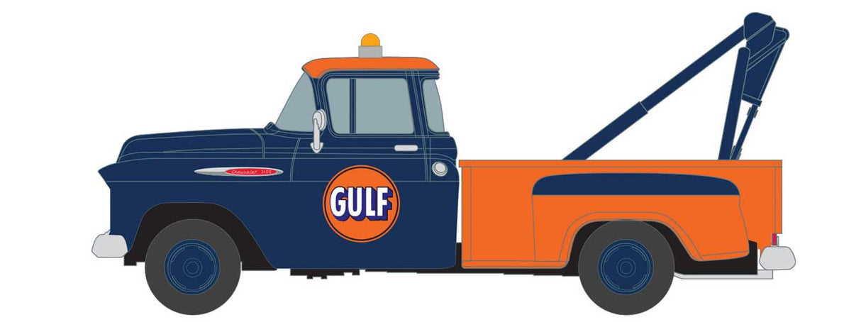 Mini Metals 1957 Chevrolet Stepside Tow Truck - Assembled - Mini Metals(R) -- Gulf (blue, orange) - 221-30639