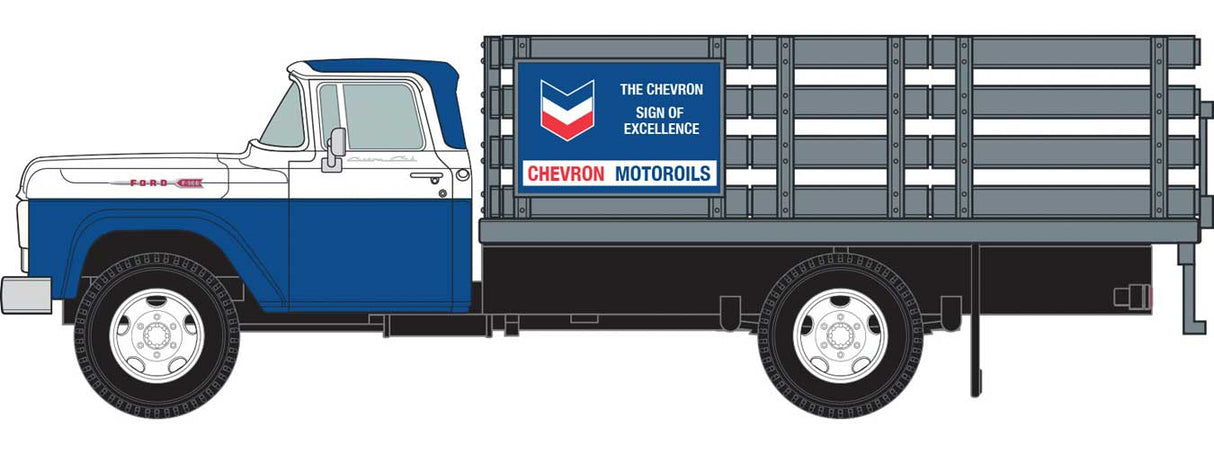 Mini Metals 1960 Ford Stakebed Truck - Assembled - Mini Metals(R) -- Chevron (blue, white, red, gray) - 221-30641