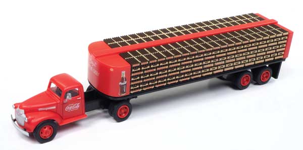 Classic Metal Works HO 1941-1946 Chevrolet Tractor w/Flatbed Trailer &amp; Load - Assembled - Mini Metals -- Coca Cola (red, white)