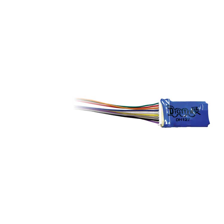 Digitrax DH127D Series 7 Mobile DCC Control Decoder -- 9-Pin Harness Socket 1A/2A Peak, 2 FX7 Functions