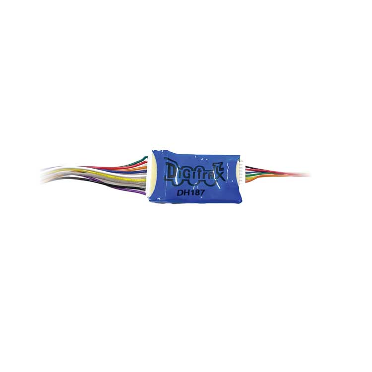 Digitrax DH187D Series 7 Mobile DCC Control Decoder -- 9-Pin Harness Socket 1A/2A Peak, 8 FX7 Functions