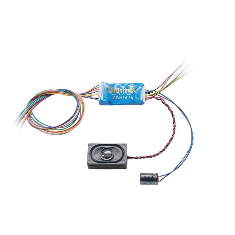 SDH167D Series 7 Sound Decoder for HO and Larger Scales -- 2 Sound Schemes, 9-Pin Harness, 1.0A, 6 Functions, 16 x 26 x 9mm Speaker
