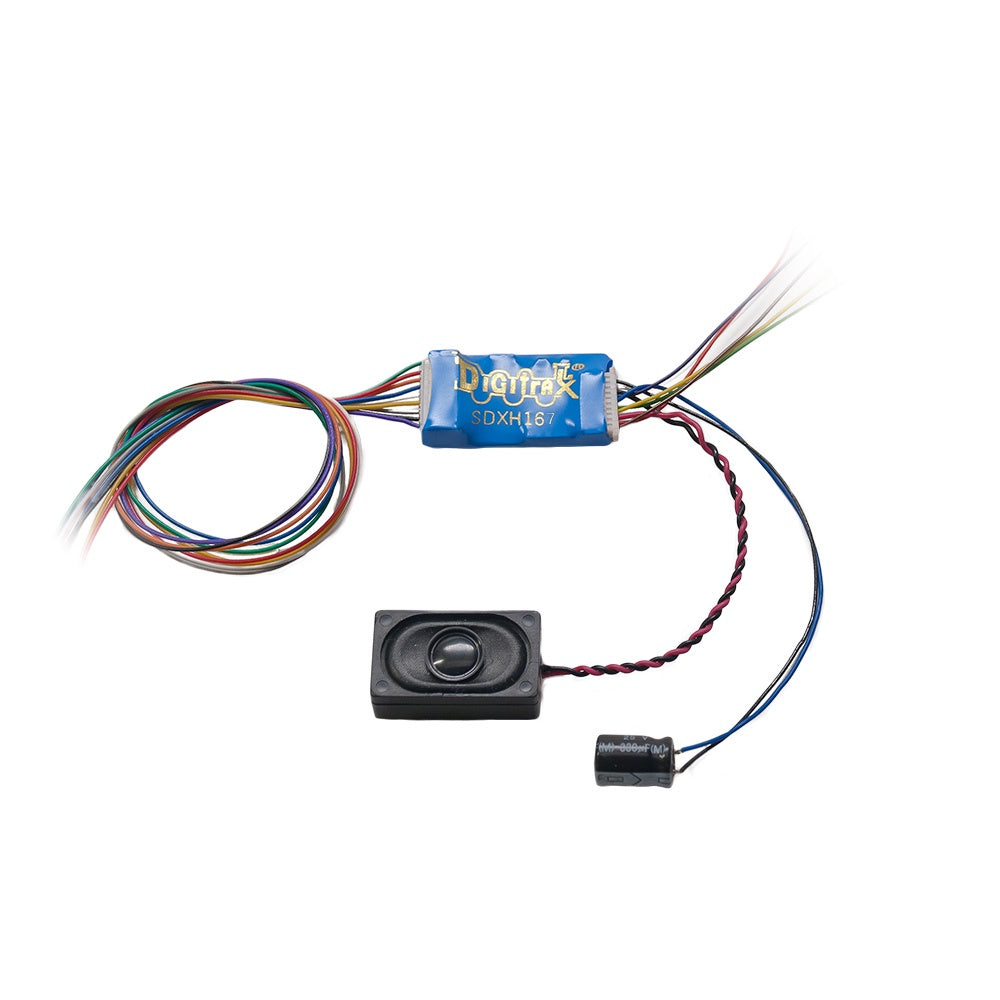 SDXH167D Series 7 Sound Decoder for HO and Larger Scales -- 8 Sound Schemes, 9-Pin Harness, 1.0A, 6 Functions, 16 x 26 x 9mm Speaker