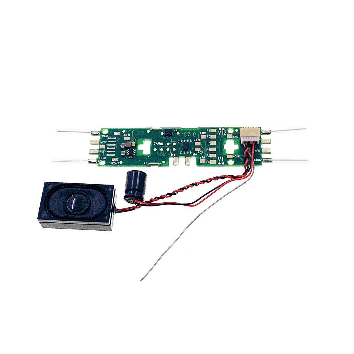 Digitrax SDXH187K0 Mobile DCC Decoder -- Fits Kato Legacy & Similar, 1 Amp, 8 FX3 Functions, 8 Ohm 26x16x9mm Speaker