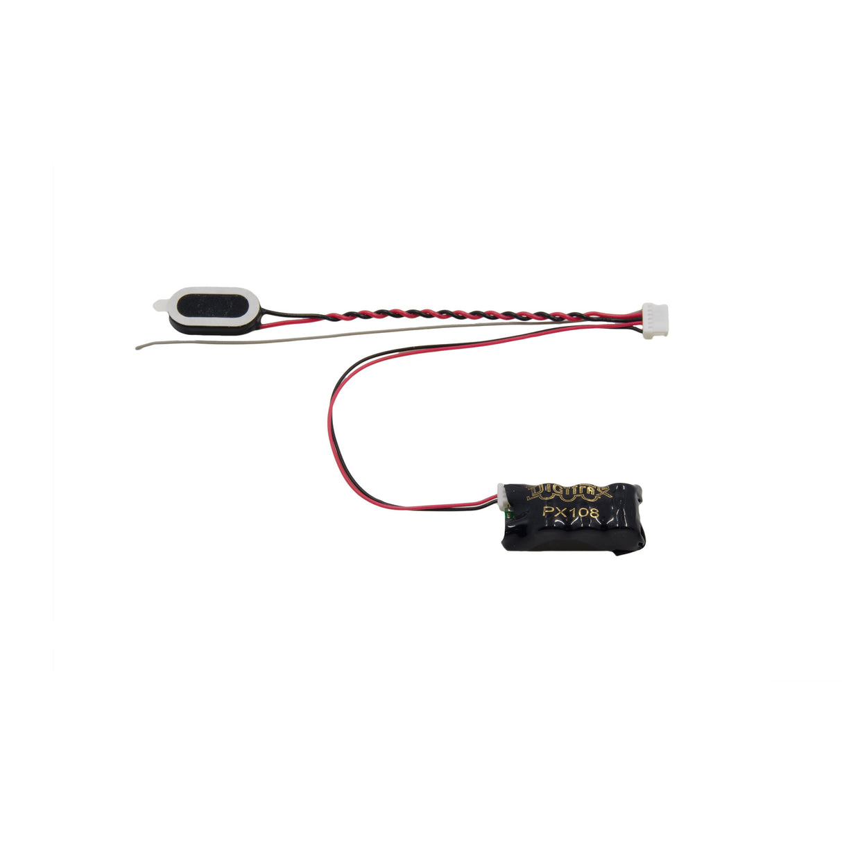 Digitrax PX108-6 Power Xtender with 10x18mm Oval Speaker -- Use with 6-Pin Sound Harness 1.007 x .492 x .299 25.6 x 12.5 x 7.6mm - 245-PX1086