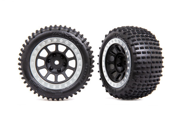 Traxxas 2470G Tires & Wheels, assembled (2.2' black, satin chrome beadlock Wheels, Alias 2.2' Tires) (2) (Bandit Rear, medium compound with foam Inserts)