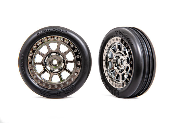Traxxas 2471T Tires & Wheels, assembled (2.2' black chrome Wheels, Alias ribbed 2.2' Tires) (2) (Bandit Front, medium compound w/ foam Inserts)