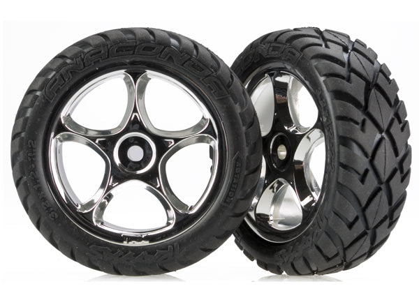 Traxxas 2479R Tires & Wheels, assembled (Tracer 2.2' chrome Wheels, Anaconda 2.2' Tires with foam Inserts) (2) (Bandit Front) - TRA2479R