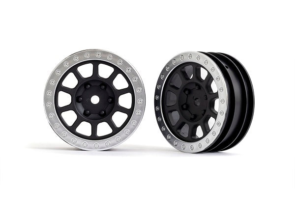 Traxxas 2481 Wheels, 2.2' (black, satin chrome beadlock) (2) (Bandit Front)