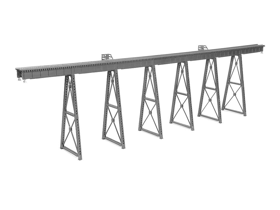Micro Engineering 75-550 HO 210' Tall Steel Viaduct, Low Bridge w/Bents -- 7 30' Spans, 6 1,2,or 3-Story Bents, 29"L x 10 5/8", 7 1/2" or 4 1/4" H