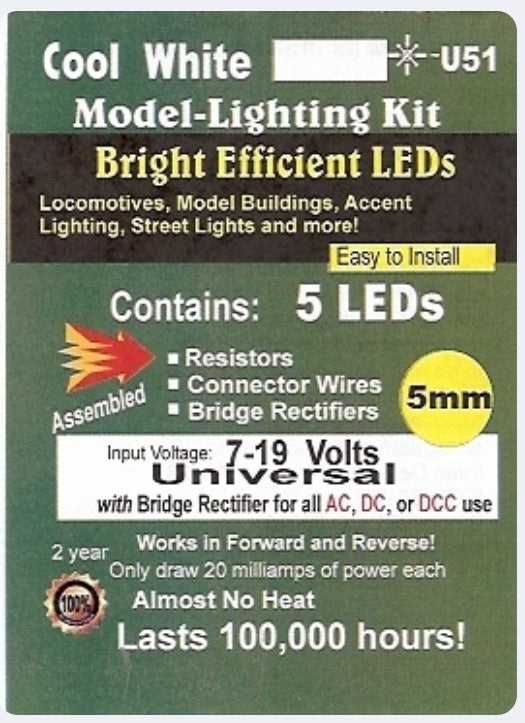 Evans Designs LED 5mm 7-19V Universal AC, DC, DCC pkg(5) -- Cool White - 266-U51