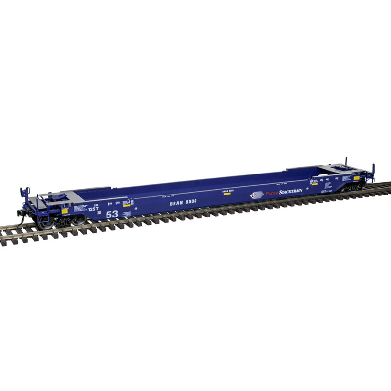 Atlas O 3001763  53' Rebuilt Well Car - 3-Rail - Ready to Run - Premier -- Pacer Stacktrain BRAN (blue, white, red) #8017