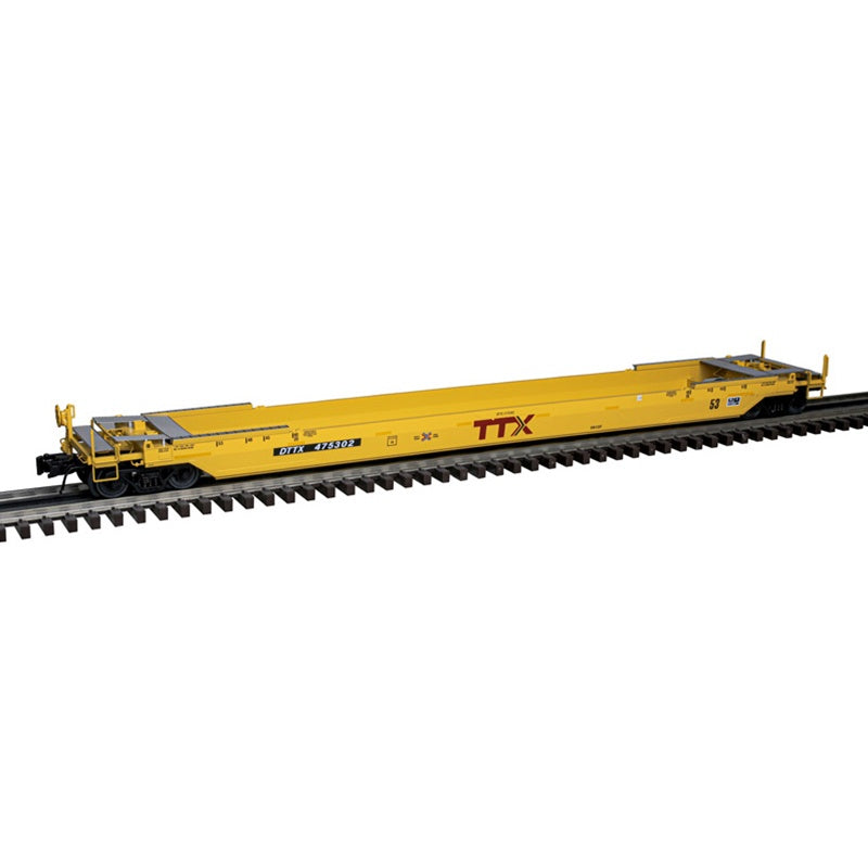 Atlas O 3001764  53' Rebuilt Well Car - 3-Rail - Ready to Run - Premier -- TTX DTTX (yellow, black, Red Logo) #475302