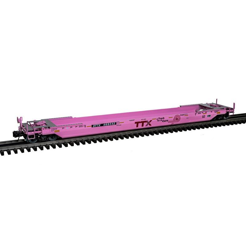 Atlas O 3001765  53' Rebuilt Well Car - 3-Rail - Ready to Run - Premier -- TTX DTTX #469542 (pink, On Track for a Cure Logo)