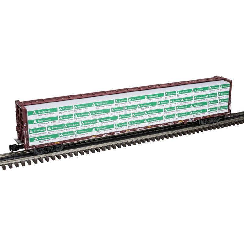 Atlas O 73' Centerbeam / Center Divider Flatcar w / Load - 3-Rail - Ready to Run - Premier -- Arkansas-Oklahoma RR AOK (Boxcar Red) #26951