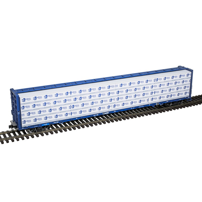 Atlas O 73' Centerbeam / Center Divider Flatcar w / Load - 3-Rail - Ready to Run - Premier -- First Union Rail FURX (blue) #733790