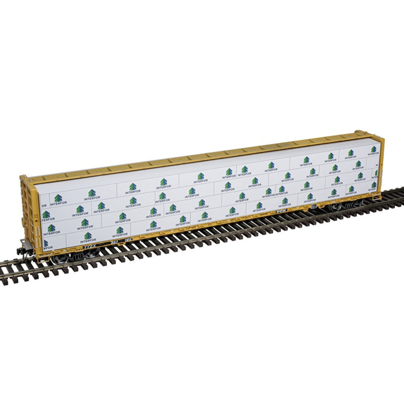 Atlas O 73' Centerbeam / Center Divider Flatcar w / Load - 3-Rail - Ready to Run - Premier -- TTX (yellow, black) #857172