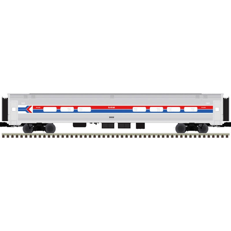 Atlas Premier (3-Rail) O Amfleet Passenger Car 4 Pack - Amtrak Phase I includes:  Coach 21012, 21026, 21034; Cafe 20030