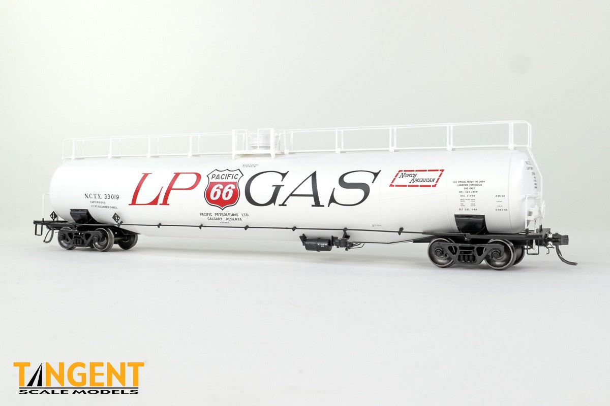Tangent Scale Models HO NCTX "Pacific 66 Calgary AB 1964" NACC 1963 Design 33,000 Gallon Dual Diameter LPG/AA Tank Car - #33013