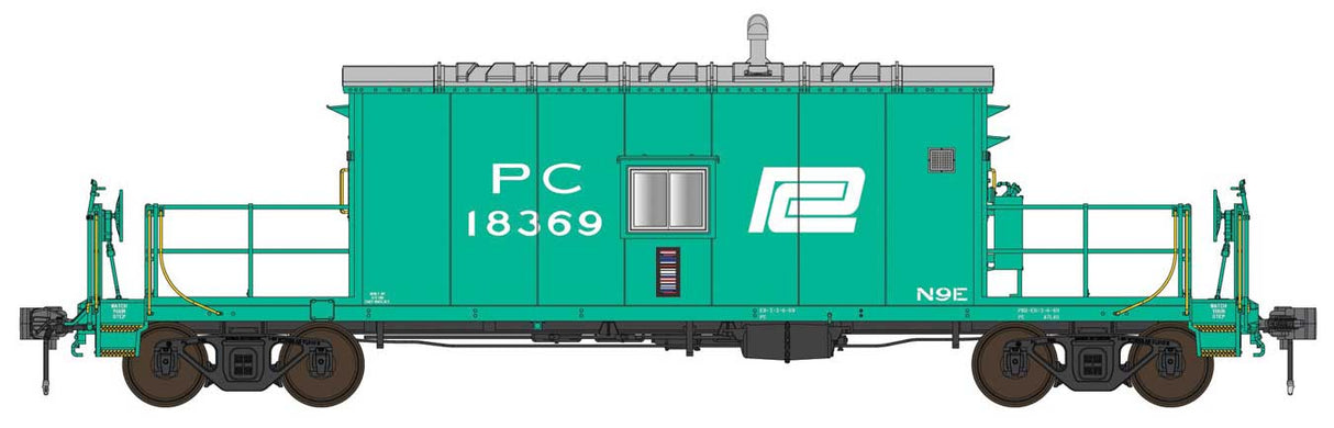 English's Model Railroad HO N9E Transfer Caboose - Ready to Run -- Penn Central (PC) #18356 (Early, Jade Green, white, silver roof)