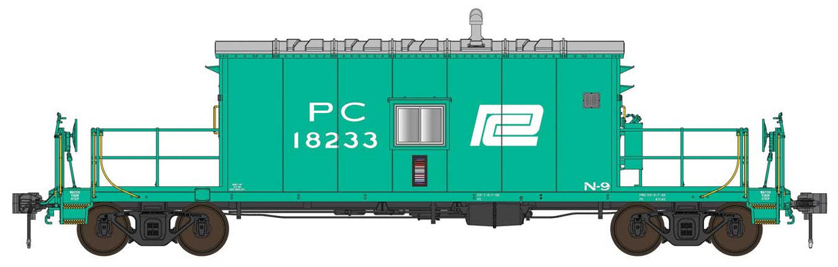 English's Model Railroad HO N9 Transfer Caboose - Ready to Run -- Penn Central (PC) #18233 (Early, Jade Green, white, silver roof)