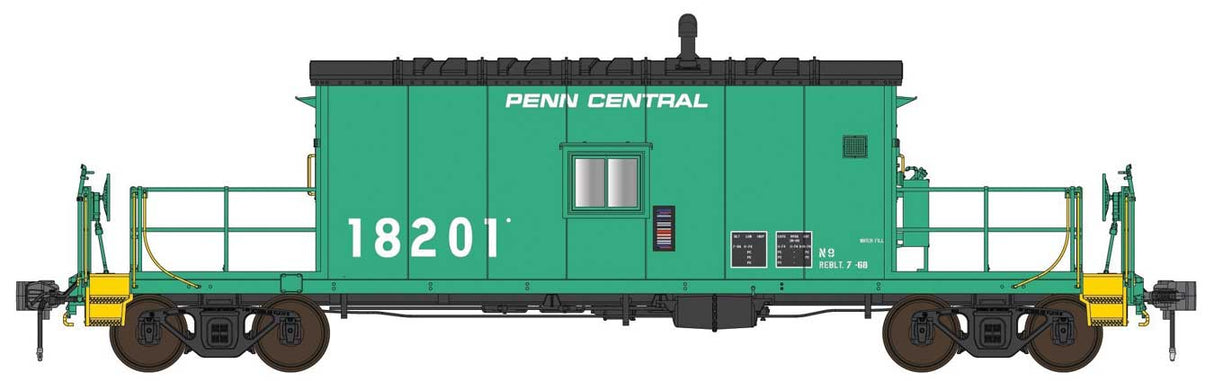 English's Model Railroad HO N9 Transfer Caboose - Ready to Run -- Penn Central (PC) #18201 (Late, Jade Green, white, black roof)