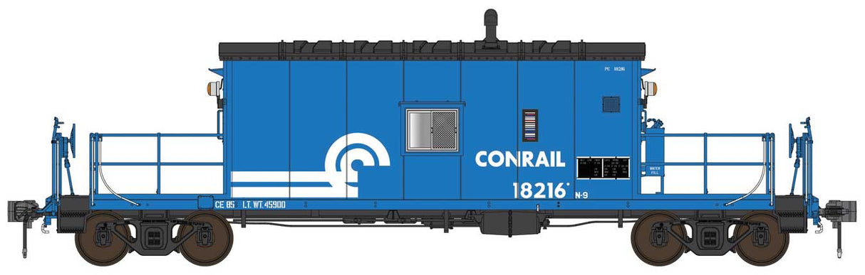 English's Model Railroad HO N9 Transfer Caboose with Flashing Marker - Ready to Run -- Conrail (CR) #18216 (blue, white, black)