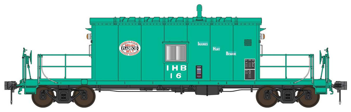 English's Model Railroad HO N9 Transfer Caboose - Ready to Run -- Indiana Harbor Belt (IHB) #16 (1970s, Jade Green, white)