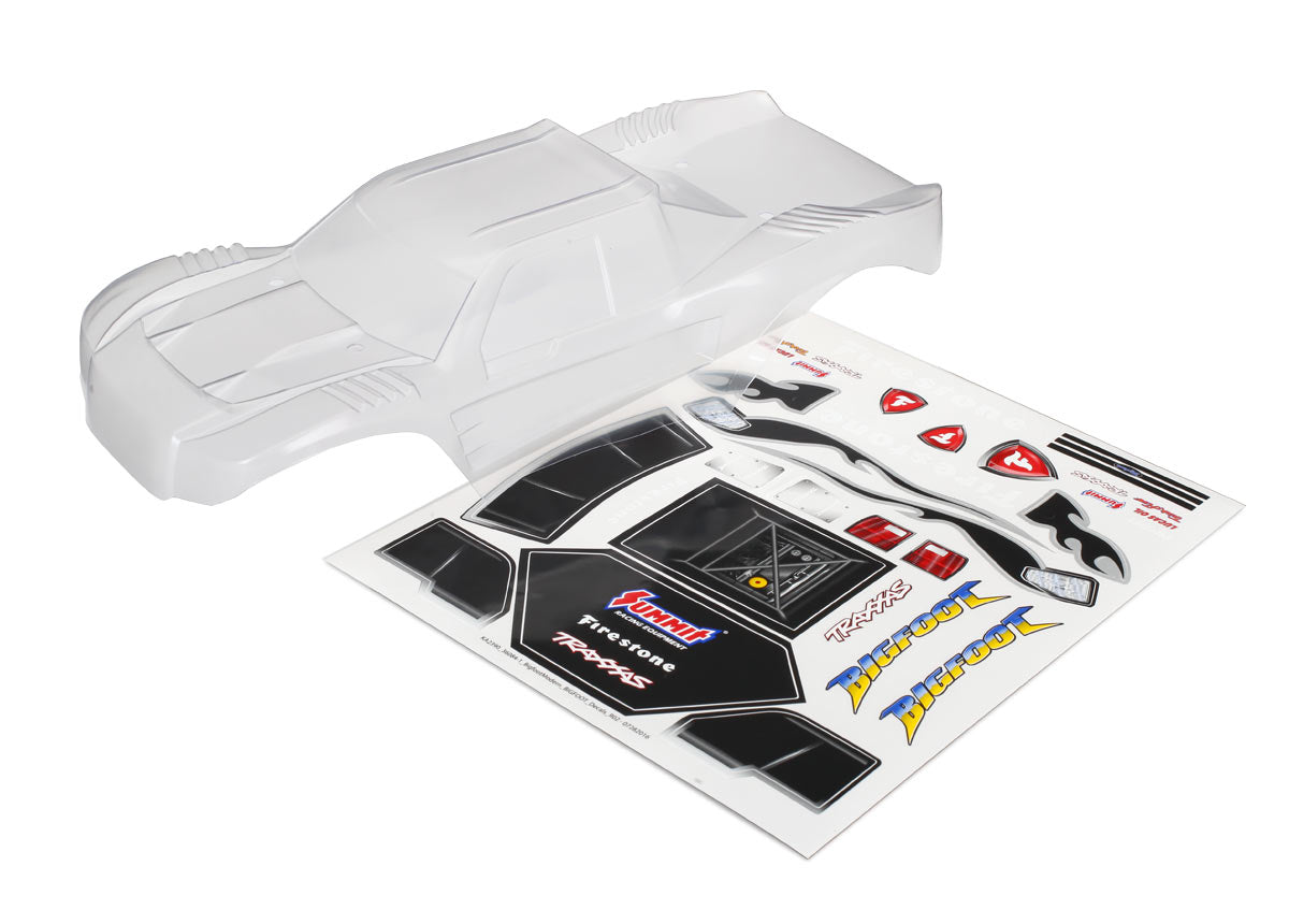 Traxxas 3657 Body , Bigfoot , Officially Licensed replica (Clear , requires painting) / window masks / Decal Sheet - TRA3657