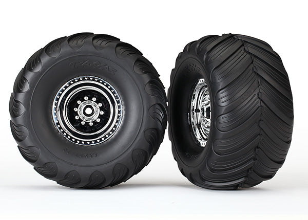 Traxxas 3663X Tires & Wheels, assembled, glued (chrome Wheels, Terra Groove dual profile Tires, foam Inserts) (2WD electric Rear) (2) - TRA3663X