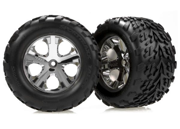 Traxxas 3669 Tires & Wheels , assembled , glued (2.8') (All-Star chrome Wheels , Talon Tires , foam Inserts) (nitro Rear / electric Front) (2) - TRA3669