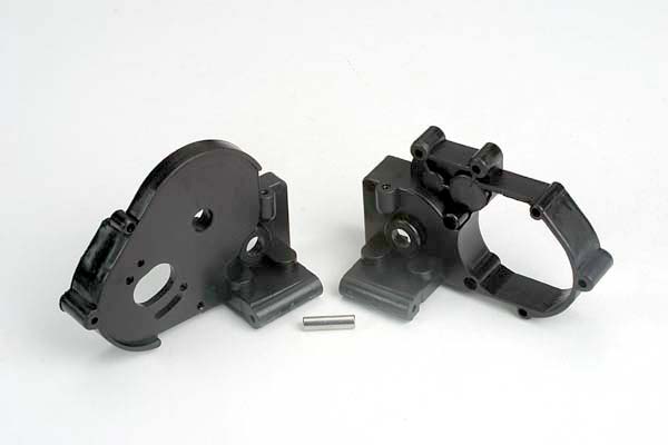 Traxxas 3691 Gearbox halves (Left & Right) (black) w/ idler gear shaft - TRA3691