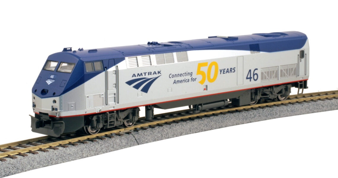 Kato 37-6112LSD HO GE P42 Genesis - Sound, DCC, Working Ditch Lights -- Amtrak (AMT) #46 (50th Anniversary Scheme, Phase V Late; silver, blue, gray)