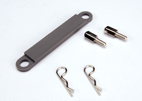 Traxxas 3727A Battery hold-down Plate (grey) / metal posts (2) / Body clips (2) - TRA3727A