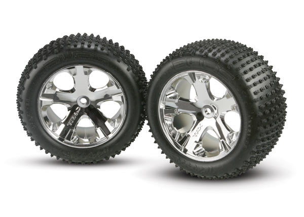Traxxas 3770 Tires & Wheels, assembled, glued (2.8') (All-Star chrome Wheels, Alias Tires, foam Inserts) (2WD electric Rear) (2) - TRA3770
